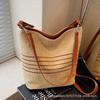 Summer Rainbow Woven Bag Women's 2025 New Large-capacity Straw Woven Bucket Bag Seaside Vacation Shoulder Messenger Bag