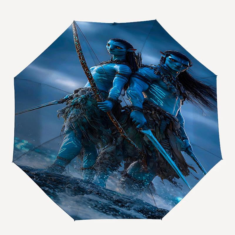 Avatar Inspired Blue Warrior Umbrella: Automatic Opening/Closing, Foldable Design, Outdoor Rain Protection for Fans and Travelers0198b