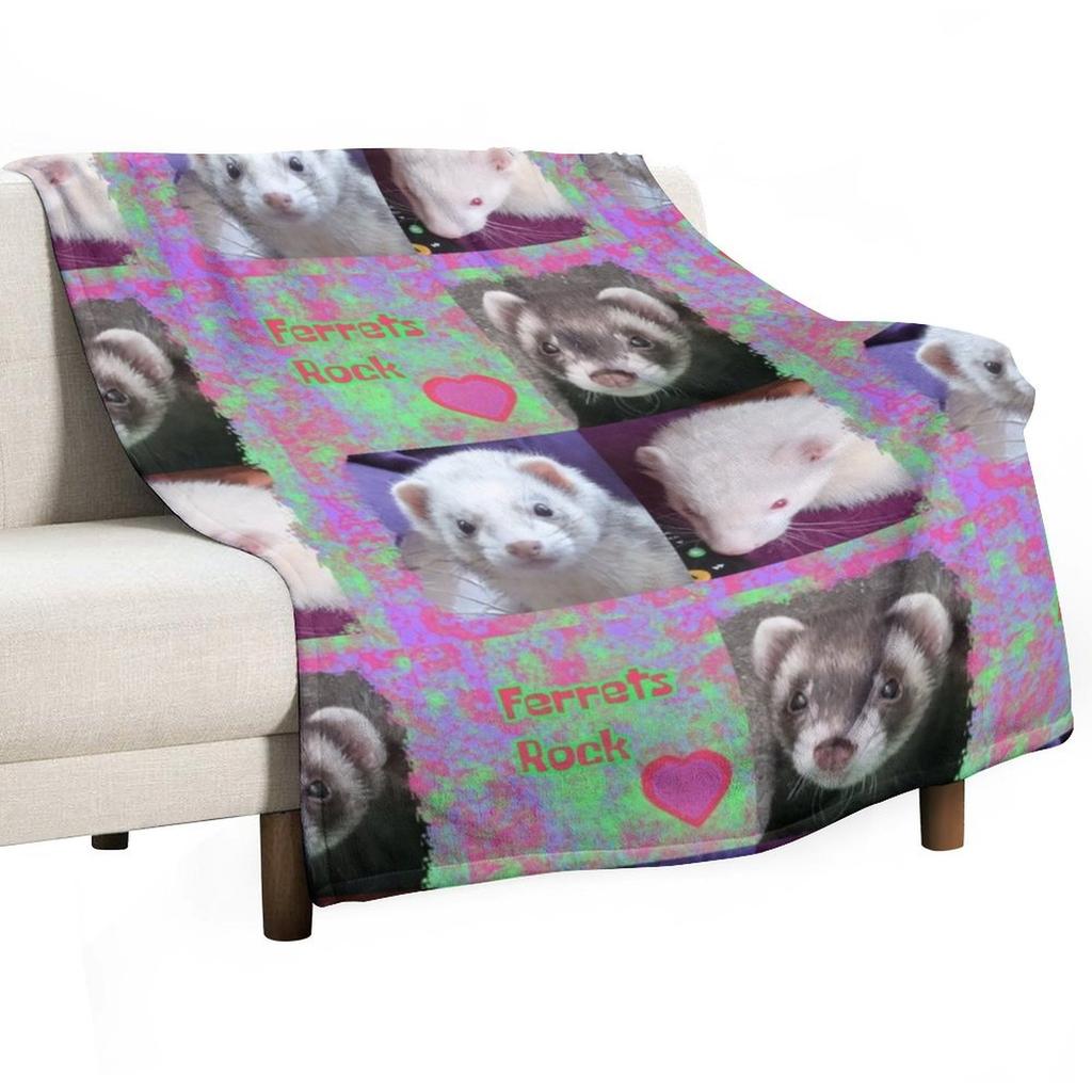 Ferrets Rock photo message Throw Blanket for sofa Tourist warm winter Softest Blankets