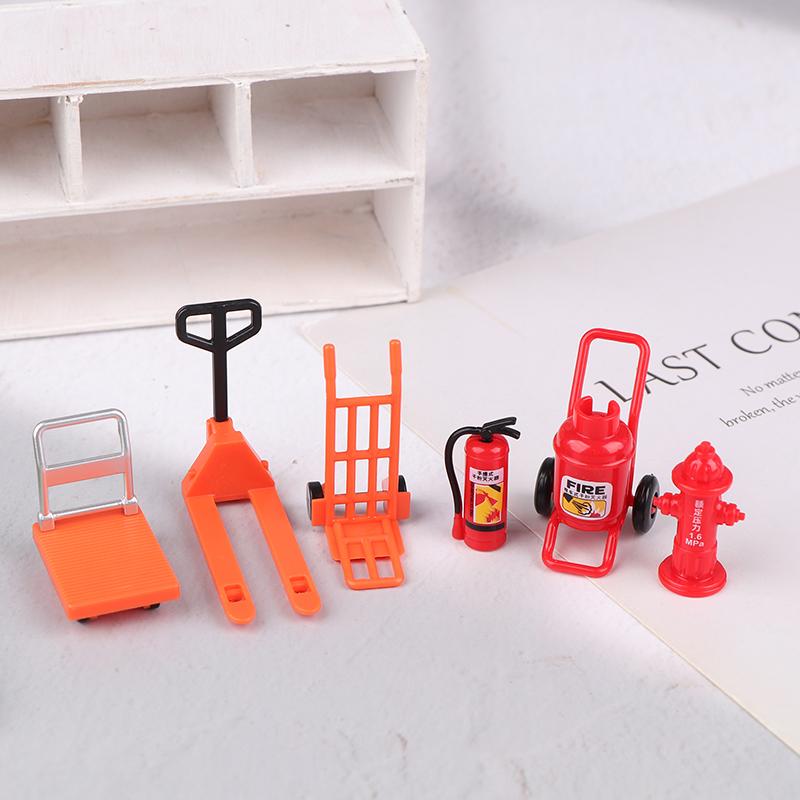 1 Set Dollhouse Simulation Fire Hydrant Handling Tool Miniature Hand Trolley Forklift Mini Platform Cart Toy Construction Props