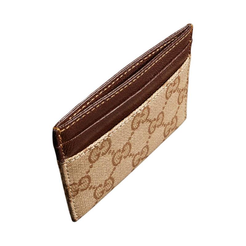 Gucci Brand Print Artificial Leather Card Holder Unisex Couple Style Sand and Brown