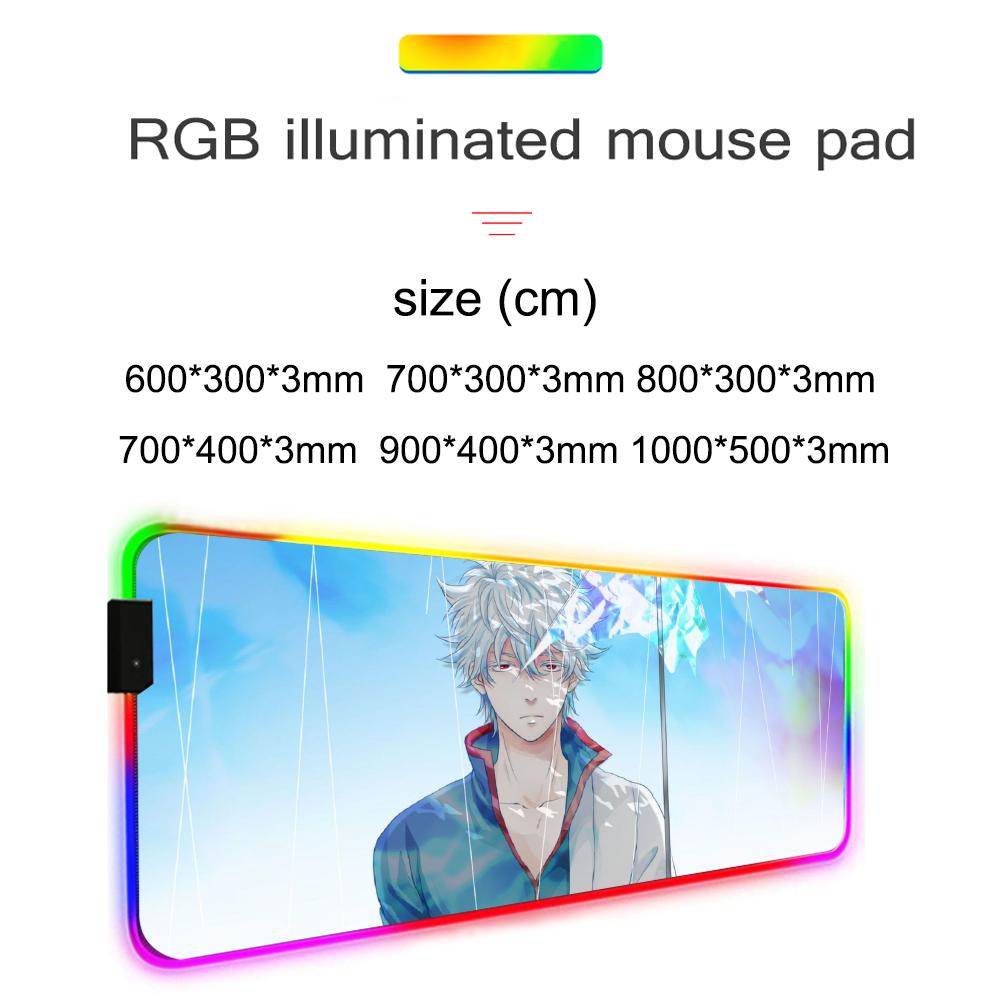 Gintama Коврик для мыши RGB Игровой коврик для мыши Большой светодиодный коврик Настольный коврик для ПК Светящийся коврик для мыши Большие коврики для клавиатуры Настольный коврик с подсветкой