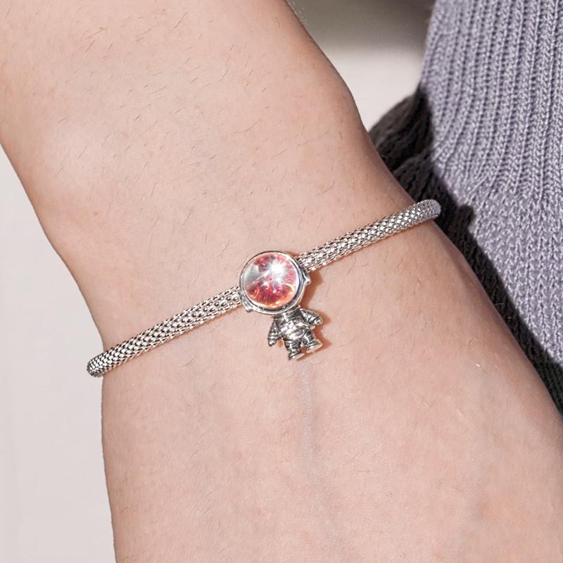 WOSTU 925 Silver Moonstone Charms Heart Beads Astronaut Moon Pendant Fit Bracelet DIY Necklace Jewelry Making