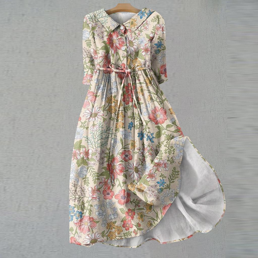 Женское модное платье с рукавами три четверти и пуговицами в стиле ретро с цветочным принтом