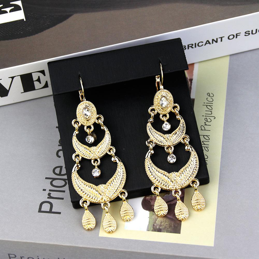 Шикарные длинные серьги золотого цвета для женщин, серьги с кисточками и рельефным узором, Ближневосточные этнические украшения