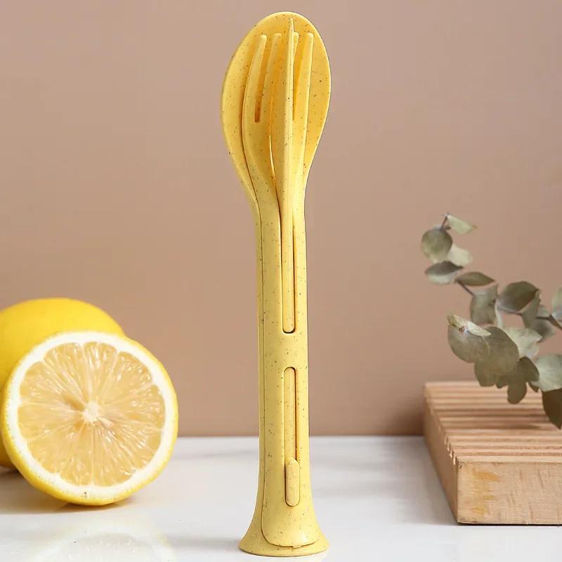 3 в 1 дорожные столовые приборы портативная коробка для столовых приборов японский стиль пшеничная солома ножи вилка ложка студенческие столовые приборы наборы для кемпинга на открытом воздухе