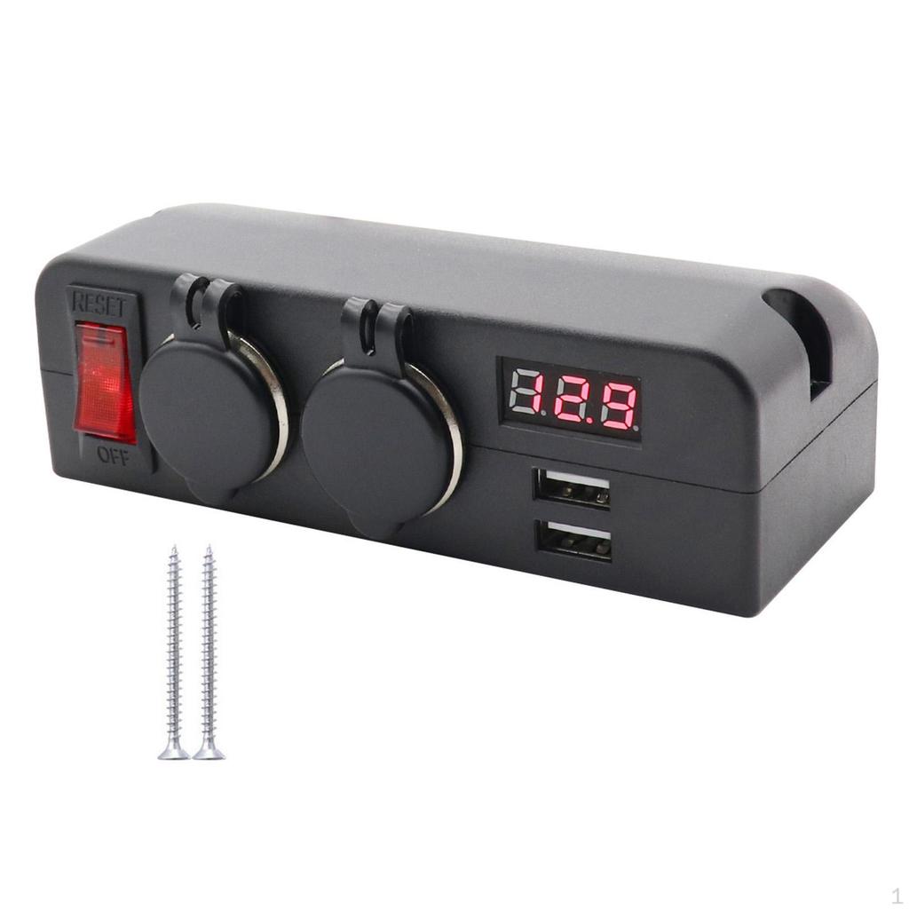 3 in 1 12V/24V Car Charger Socket Panel Dual USB Ports LED Voltmeter Waterproof 5V/3.1A Fast Charge