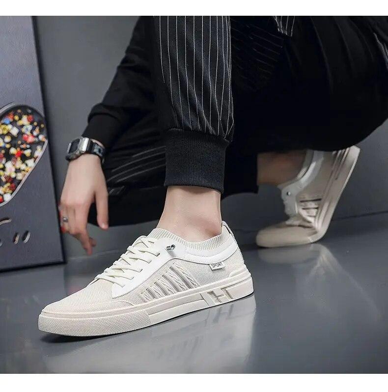 Мужские дышащие кроссовки, летние повседневные лоферы, легкие однотонные нескользящие туфли на плоской подошве с круглой головкой