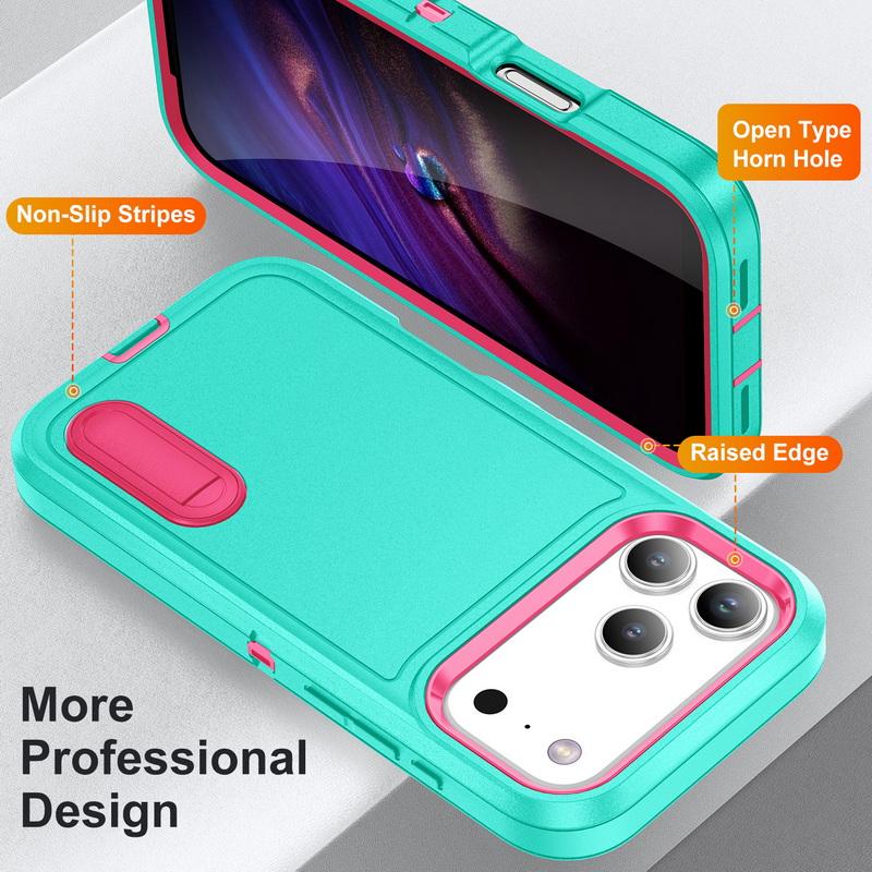 Для iPhone 17 Pro Max Чехол Прочный Бампер Гибридный 3-в-1 Конфетный Цвет Ударопрочный Подставка для Телефона Чехол Для iPhone 16 15 14 13 Pro Max 17e 16e