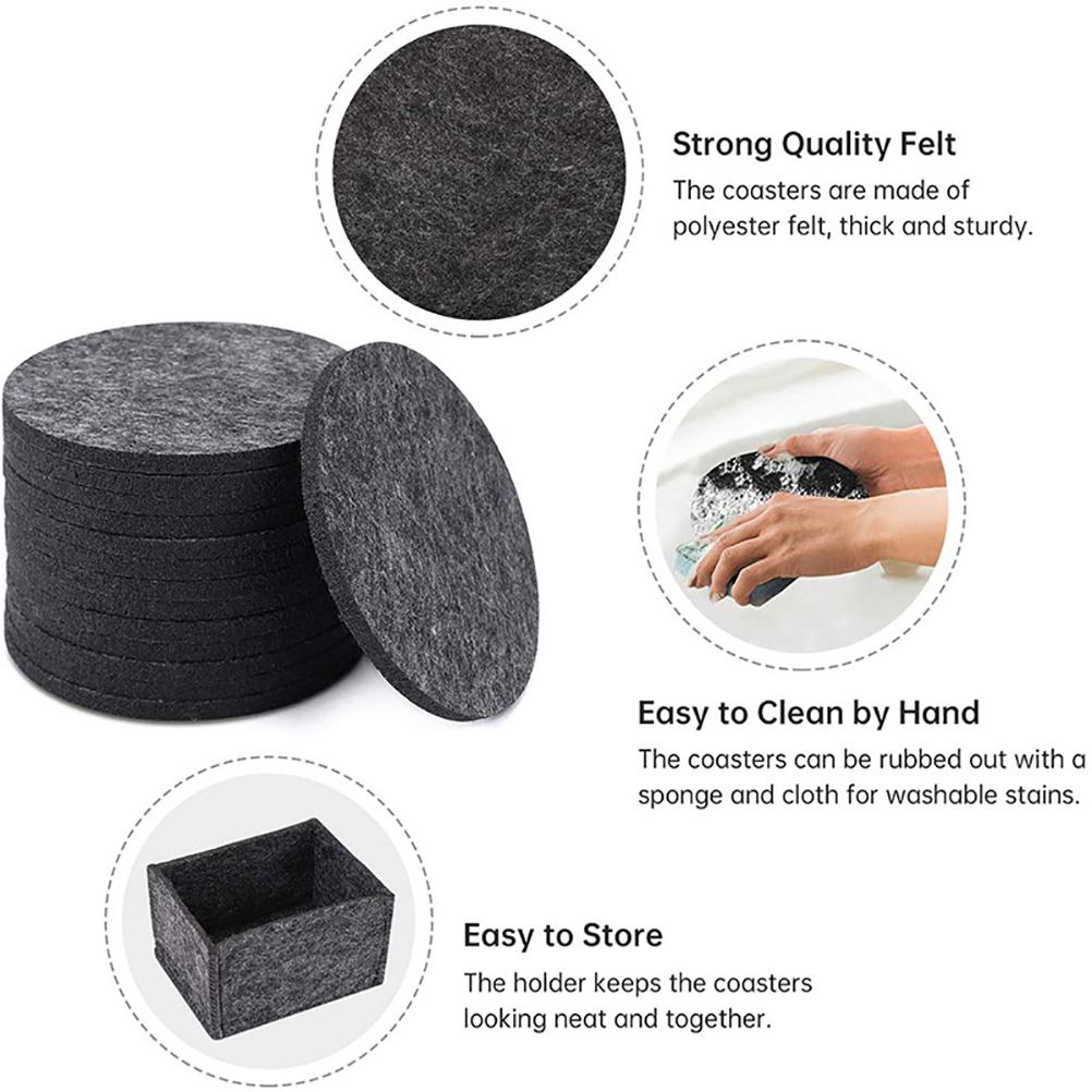 14 Pcs Round Felt Coasters with Storage Box Water Absorption Table Coaster for Drinks Cups Bar Glass