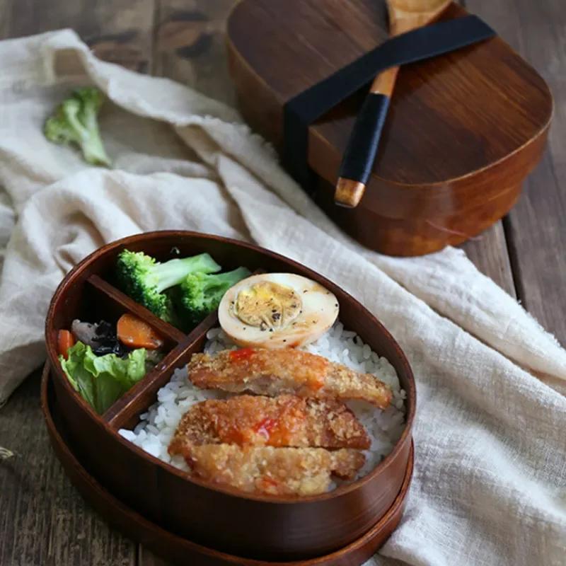 Японский стиль Деревянные Bento Box Однослойный Ash Bento Bento Суши Box Деревянные ланч-боксы Посуда Большая вместимость Bento Boxs