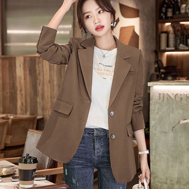 Coffee Suit Jacket for Women New Spring and Autumn Casual Loose Design Retro Suit