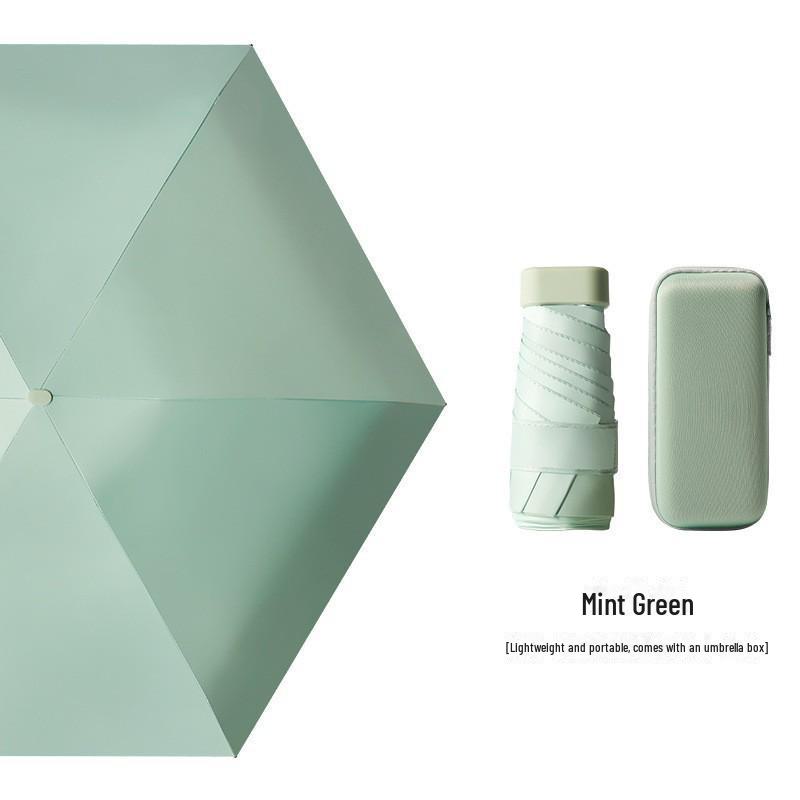 Креативный мини-зонт на клею шестикратного сложения черного цвета — компактная женская капсула для защиты от солнца и дождя, солнцезащитный экран двойного назначения.