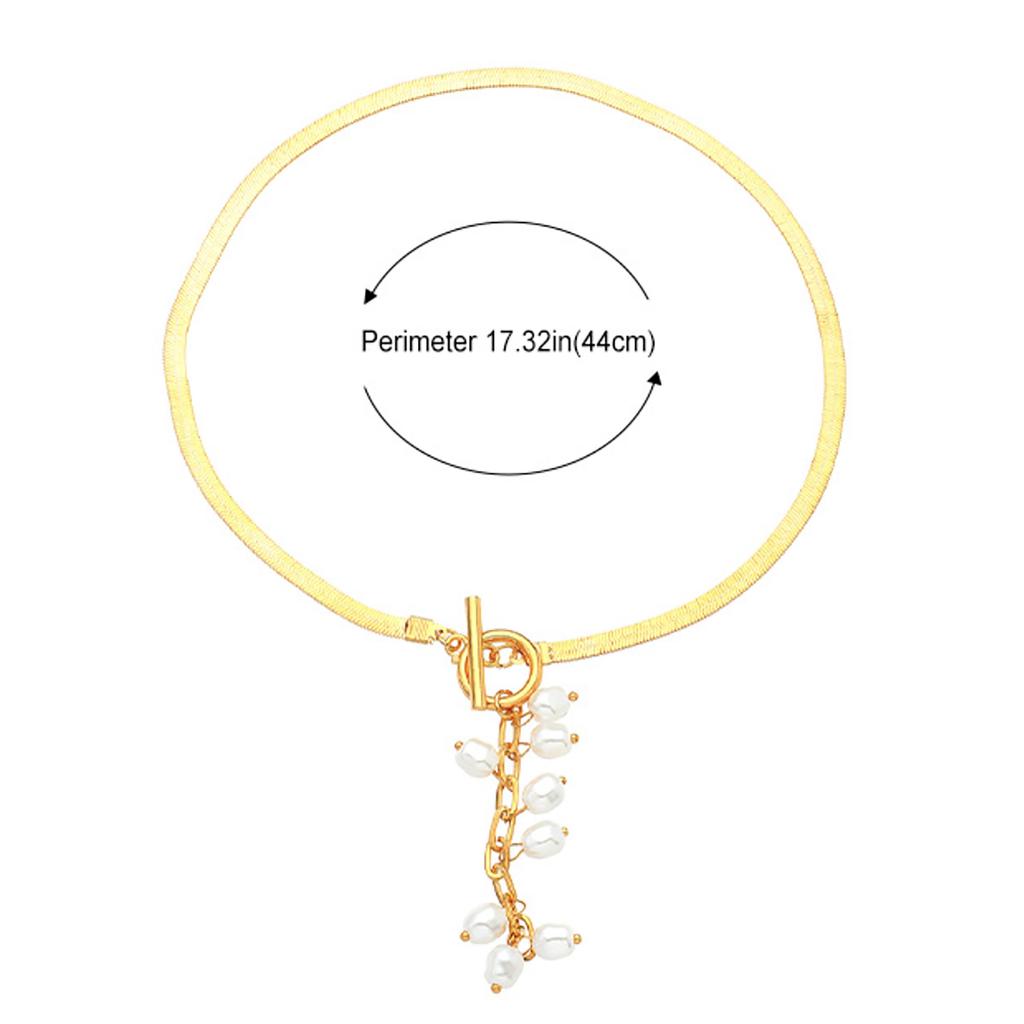 Baroque Court Retro Style Imitation Pearl Tassel Necklace Geometric Flat Snake Bone Necklace Pendant