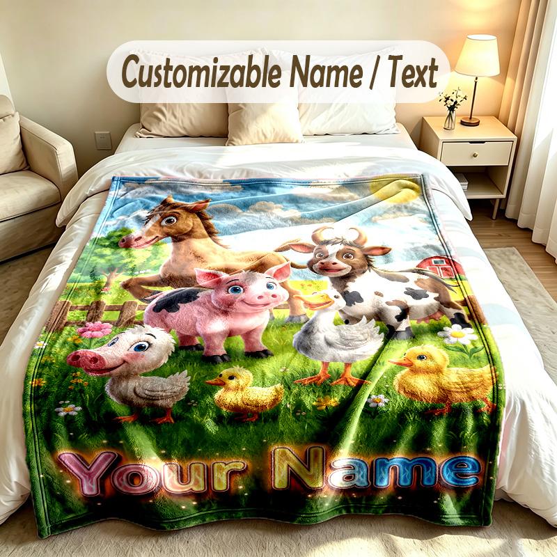 Farm Country Theme Custom Blanket Personalized Name & Text Customized Soft Warm Throw Blanket Home Decor