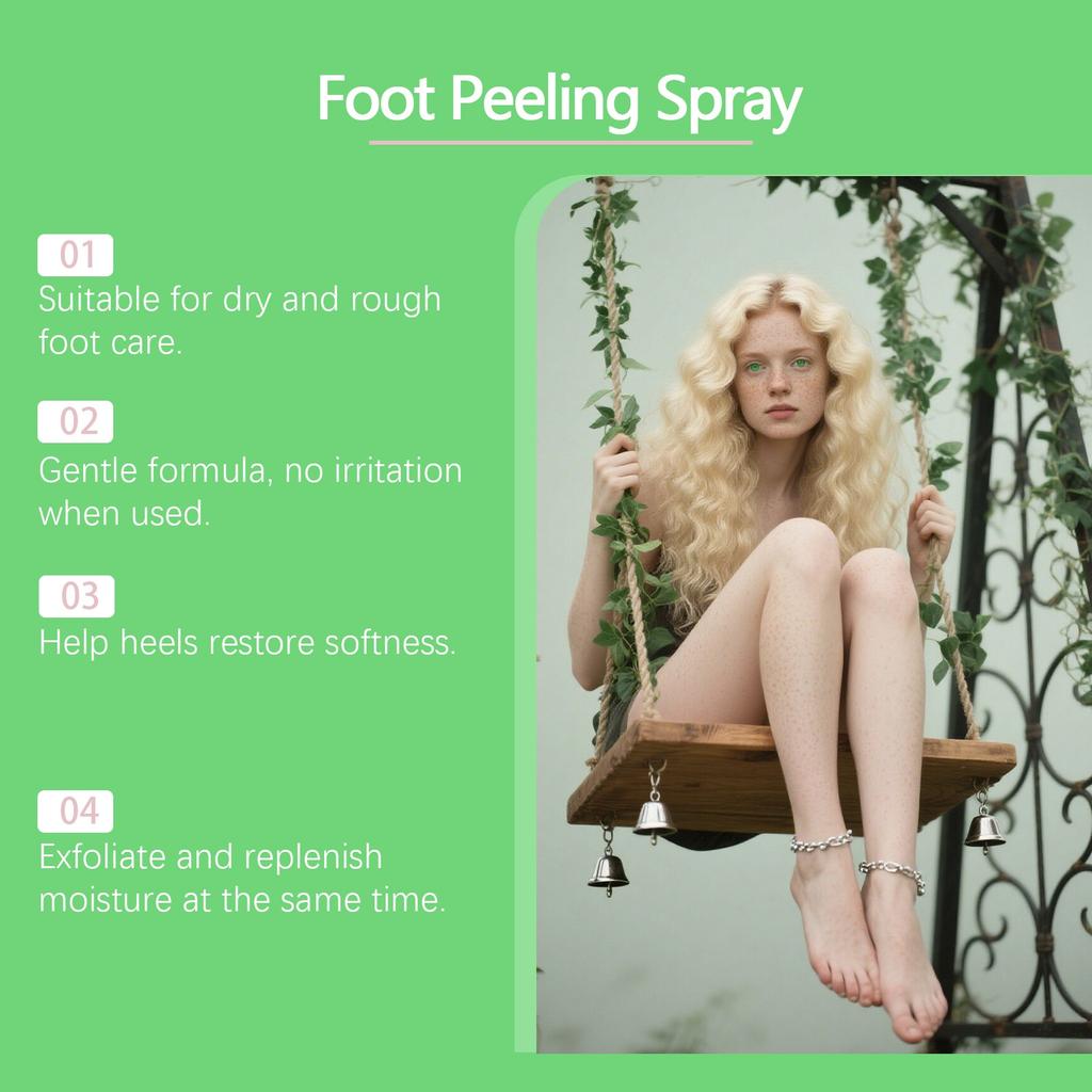 Peele Спрей для мгновенного пилинга стоп, Спрей для пилинга стоп, Мгновенно удаляет омертвевшую кожу, Увлажняет и питает, Отшелушивает сухую, грубую кожу (100мл)