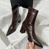Autumn Winter Vintage Thick Heel Slim Ankle Boot Women Fashion Pointed Toe Stripper Party Modern Short Botas Para Mujer