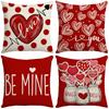 Cushion Decoration Living Room Valentine's Day Love Pillow Cartoon Print Red Couple Pillow Linen Cushion