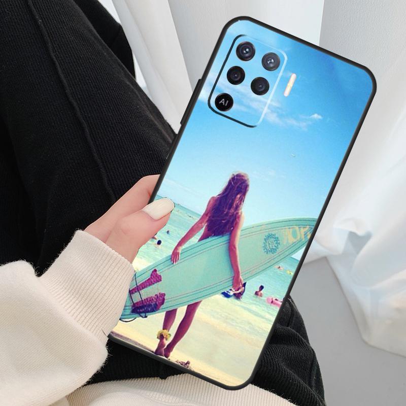 HAWAII BEACH SURF GIRL SURFING ART Case For Oppo A40 A60 A80 A5 Pro A15 A16 A17 A57 A77 A94 A74 A54 A76 A96 A18 A38 A58 A78 A98