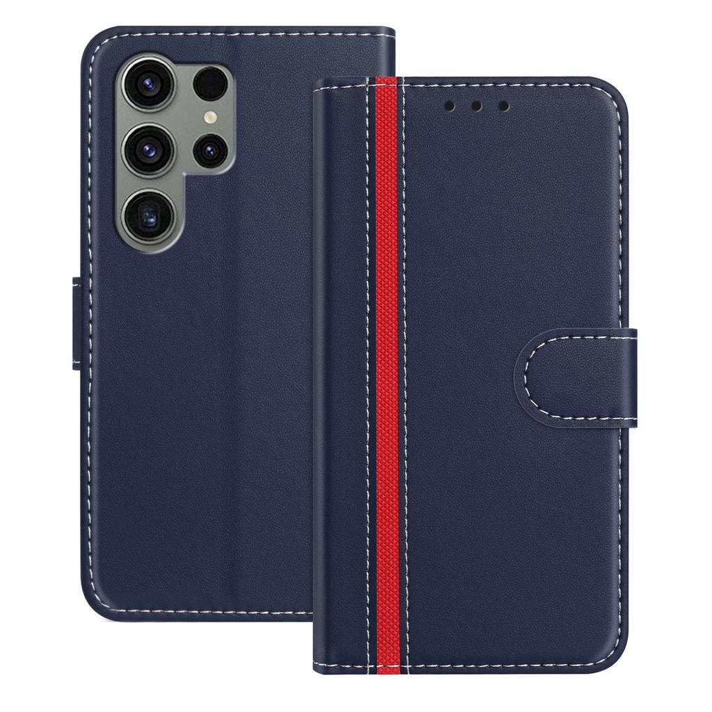 For Samsung Galaxy S23 Ultra Phone Cases Wallet Stand Color Splicing Leather Cover with Magnetic Clasp