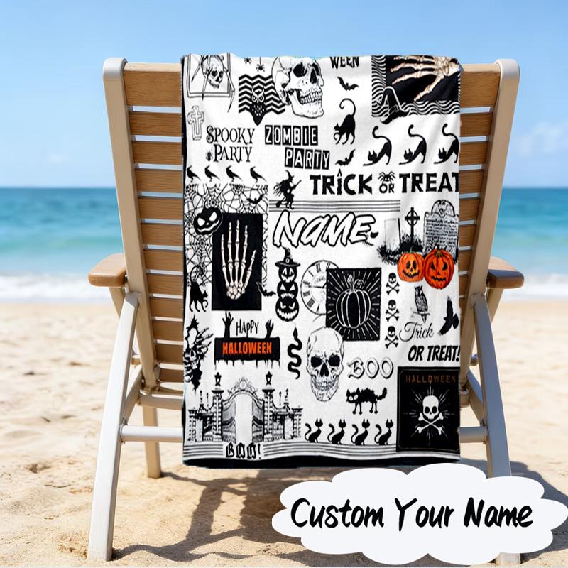 Custom Name Halloween Horror Movie Microfiber Beach Towel Super Soft & Absorbent for Bath, Beach, Travel Bath Time Accessory, Fan gifts