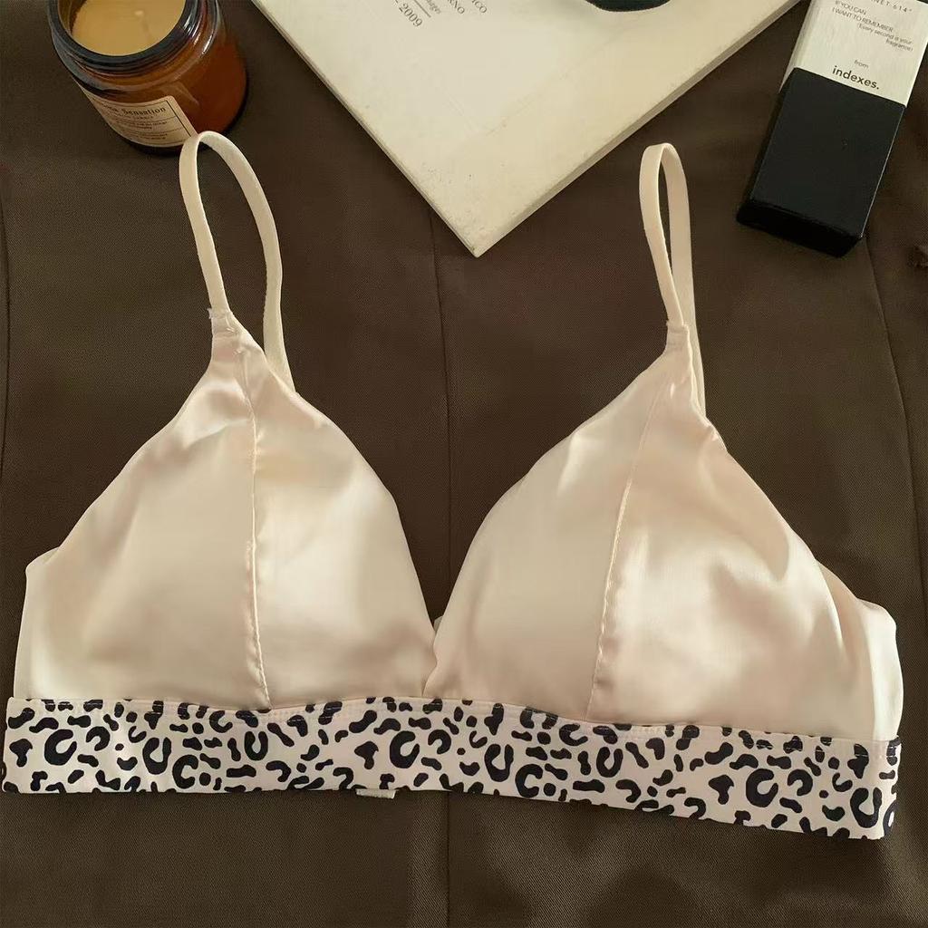 Sexy leopard print satin skin-friendly and breathable small breasts gather anti-sagging thin back bra 1111 new