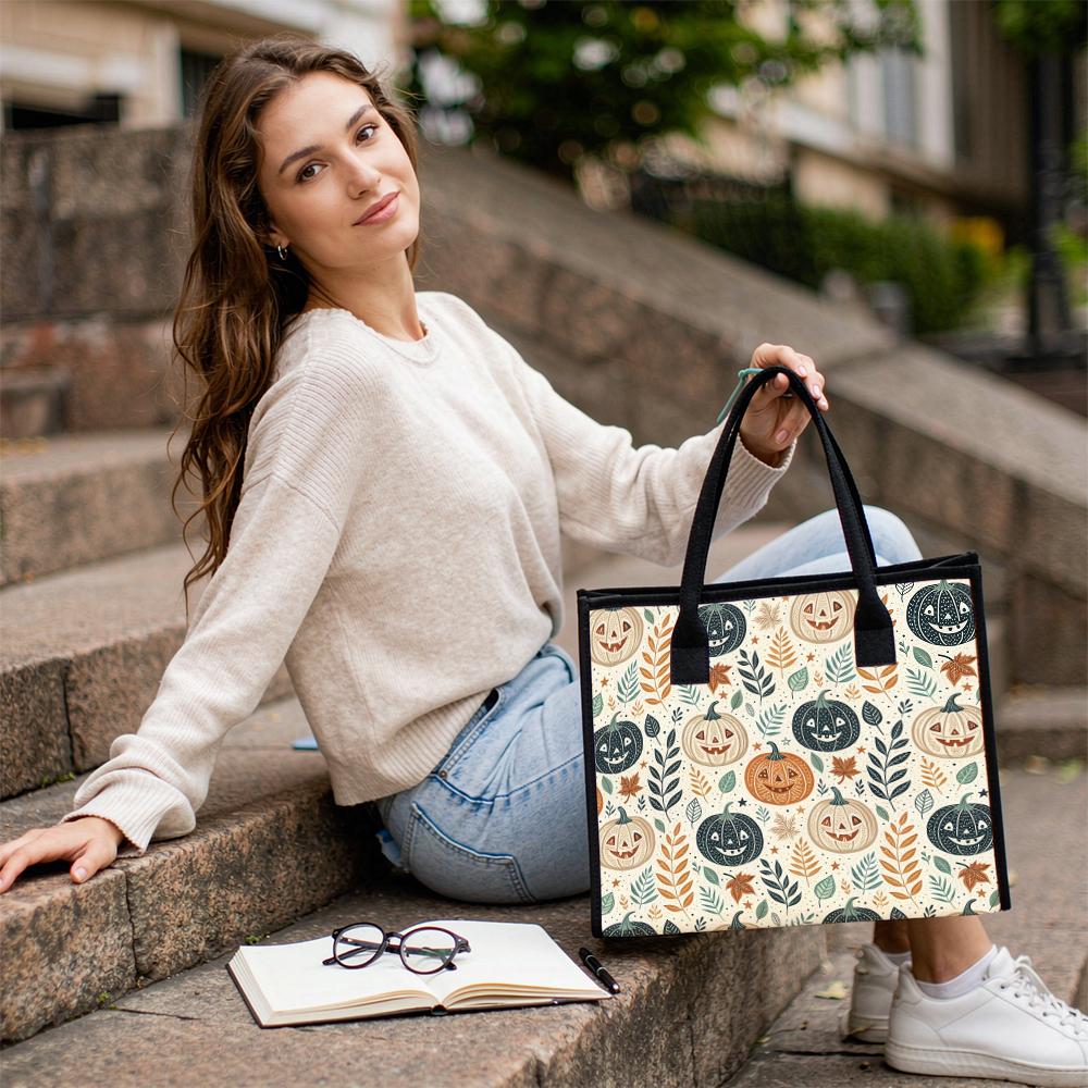 Halloween Pumpkin Printed Tote Bag Casual Large Capacity Handbag For Daily Use