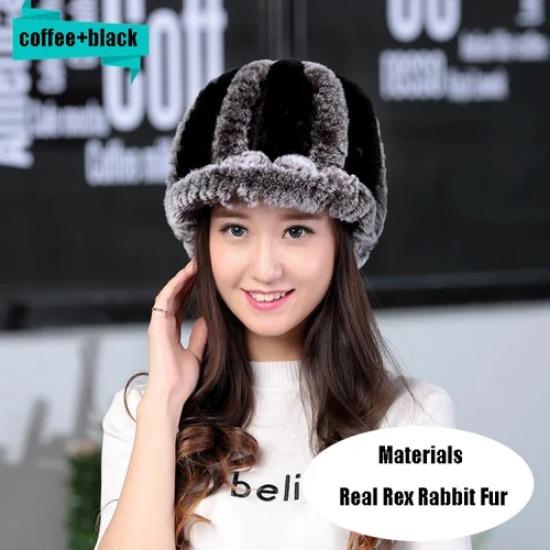 Hot Sale Women Real Rex Rabbit Fur Hat Winter Warm Genuine Rex Rabbit Fur Beanies Caps Knitted Natural Rex Rabbit Fur Cap