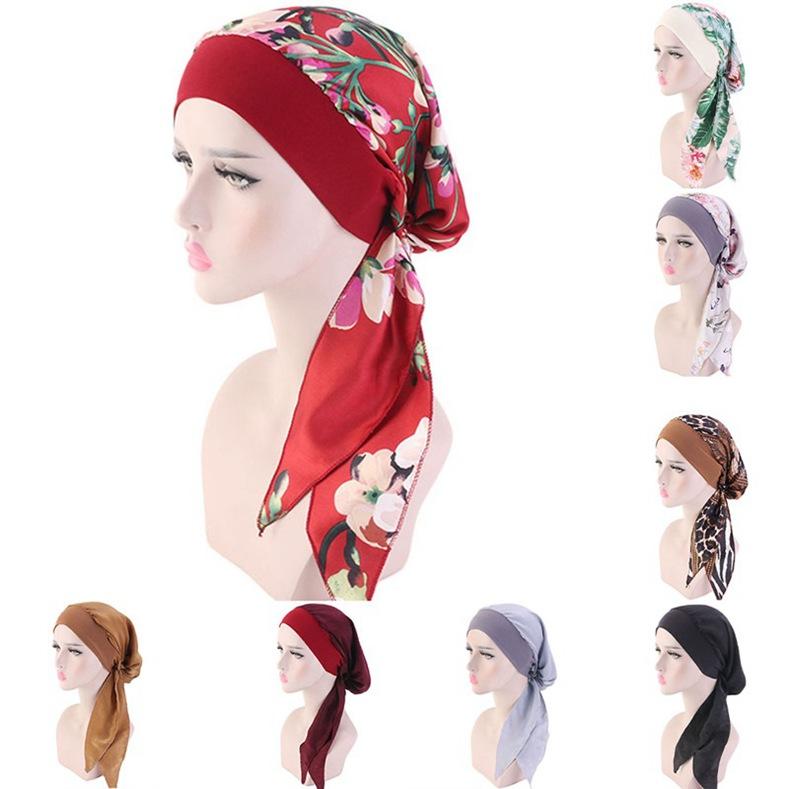 Imitation Silk Turban Hat Comfortable Skin-Friendly Fashion Personality Elastic Headband Knitted Flower Print Hat