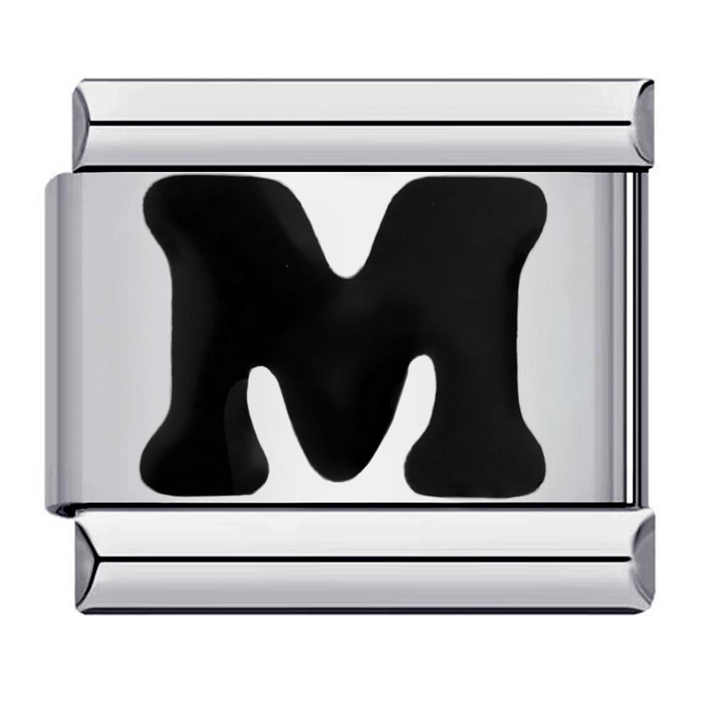 Глазурь черная 26 английских букв AZ итальянские звенья шарм подходит 9 мм нержавеющая сталь женщины мужчины браслет DIY изготовление ювелирных изделий