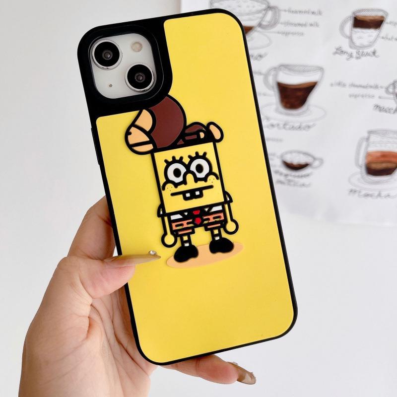 Силиконовый 3D Стерео Чехол для Телефона Губка Боб для iPhone 11/12 Pro/15 Pro Max