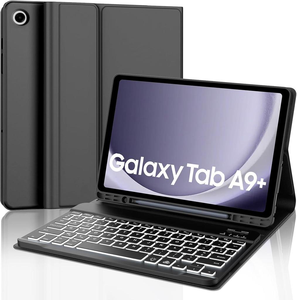 Samsung Tablet A9+ Bluetooth Keyboard Case with Backlit French Layout and Magnetic Attachment