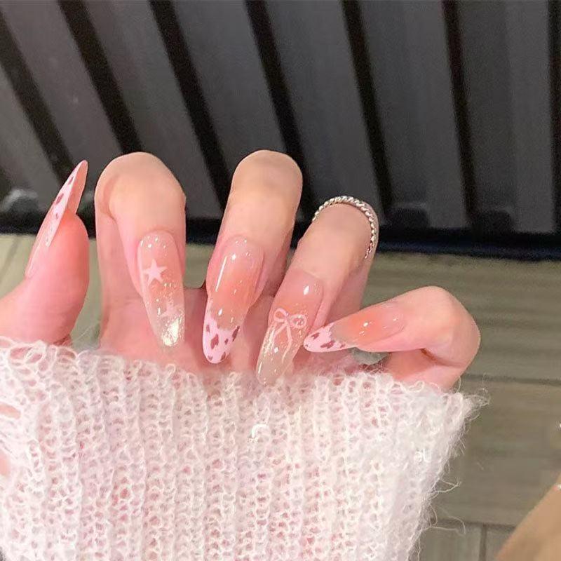 3D Bow & Heart Red Polka Dot Wearable Nail Art Stickers - Long Thin Girly Design