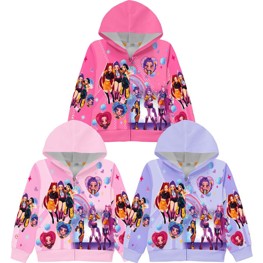 Худи для девочек 3D Мультяшная куртка Толстовка Музыкальная на молнии с капюшоном с длинным рукавом Топы