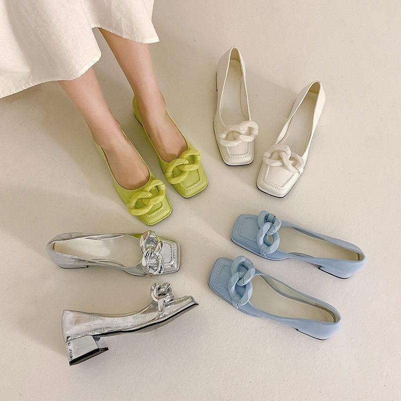 Fashion Yellow with Medium Heels Silver Ladies Summer Footwear Square Toe Blue Shoes for Women 2024 Casual E Trend On Offer Y2k Stylish