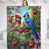Romantic Bird Blanket - Plush, Soft, Comfy, Lightweight, Warm, Fuzzy, Cozy Colorful Blue Jay & Cardinal Flannel Throw Blanket Perfect for Couch, Trave