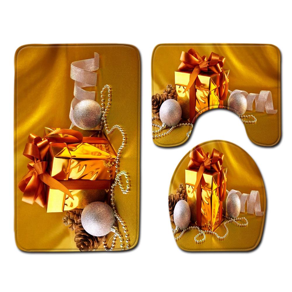 Рождественский коврик для ванной, туалетный трехпредметный набор