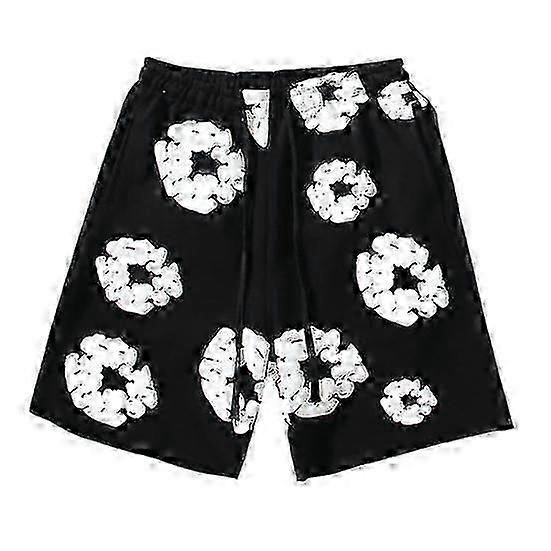 Summer Men Shorts Flower Print Drawstring Elastic Waist Loose Pockets Pleated Vacation Beach Sport Casual Homewear Short Pants less