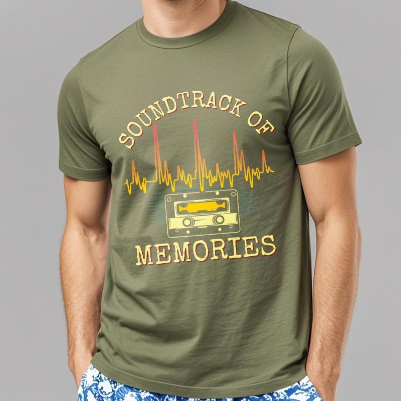 Streetwear Summer For Men tshirt Soundtrack Of Memories Tape Waveform Design Short Sleeve Workout Round Neck Tee Shirt