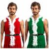 Men Christmas Santa Claus Costume Sleeveless Velvet Hooded Coat with Leather Waistband Fancy Cosplay Dress Up