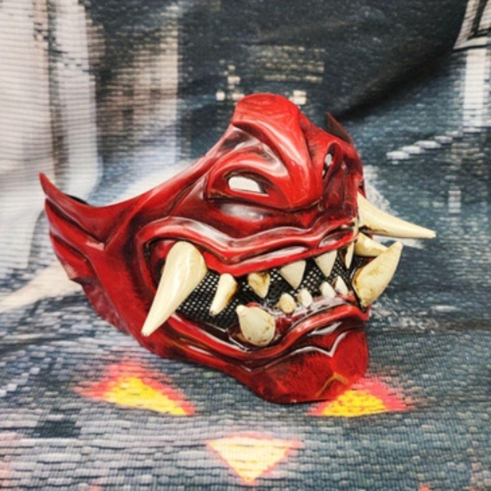 Spooky Cosplay Red Prajna Mask Dress Up Japanese Mask Toy Samurai Cosplay Mask Halloween