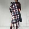 Womens Wool Blend Plaid Scarf With Fringe Winter Warm Long Wrap Shawl Office Casual Styling
