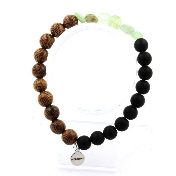Bracelet - A Bijoux - Green Kyanite from Brazil - Matte Black Onyx - Wood - 19-20 Cm