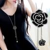 Korean Rose Flower Pendant Necklace - Retro Drip Oil Long Chain for Women