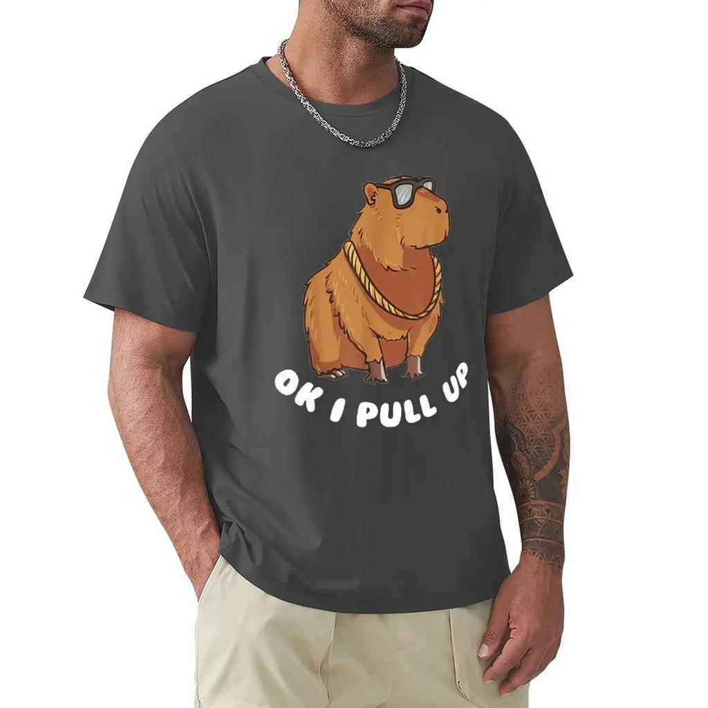 Capybara Glasses Ok I Pull Up Забавные милые футболки с животными Футболки с мультяшной графикой Крутая одежда с коротким рукавом Уличная одежда Футболки