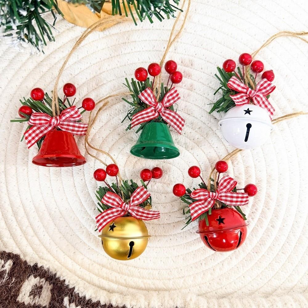 4pcs DIY Christmas Bell Pendants Bow Christmas Hanging Bells Xmas Tree Ornaments Festive Decor