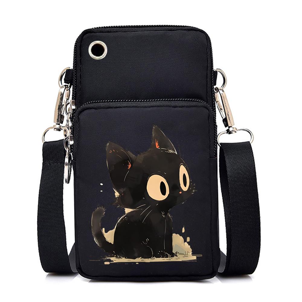 Черная кошка мини-сумка для мобильного телефона женская сумка-мессенджер аниме животное котенок висит на шее монета вертикальная сумка маленькая сумка через плечо