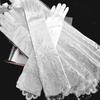 1 Pair Women Prom Gloves See-through Lace Flower Pattern Five Fingers Opera Performances Bride Wedding Photo Prop Arm Cuffs