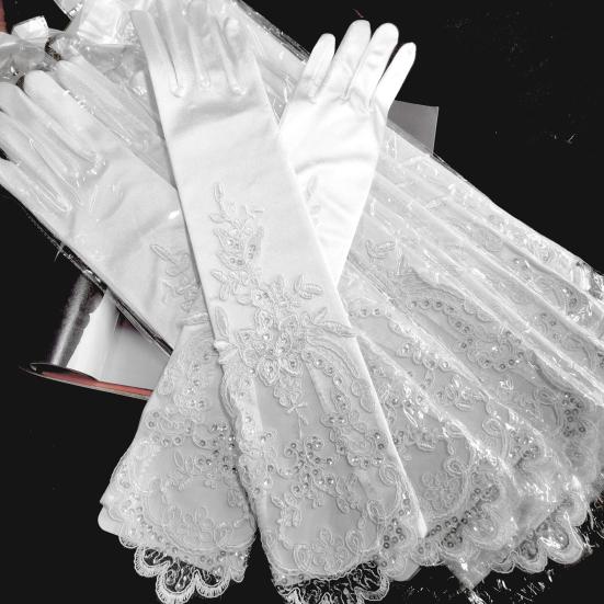 1 Pair Women Prom Gloves See-through Lace Flower Pattern Five Fingers Opera Performances Bride Wedding Photo Prop Arm Cuffs