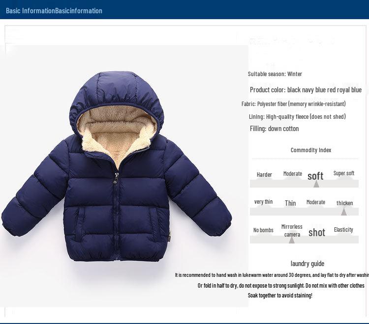 2022 Winter Children's Hooded Cotton Coat: Fleece-Lined, Thickened Down Jacket for Boys and Girls